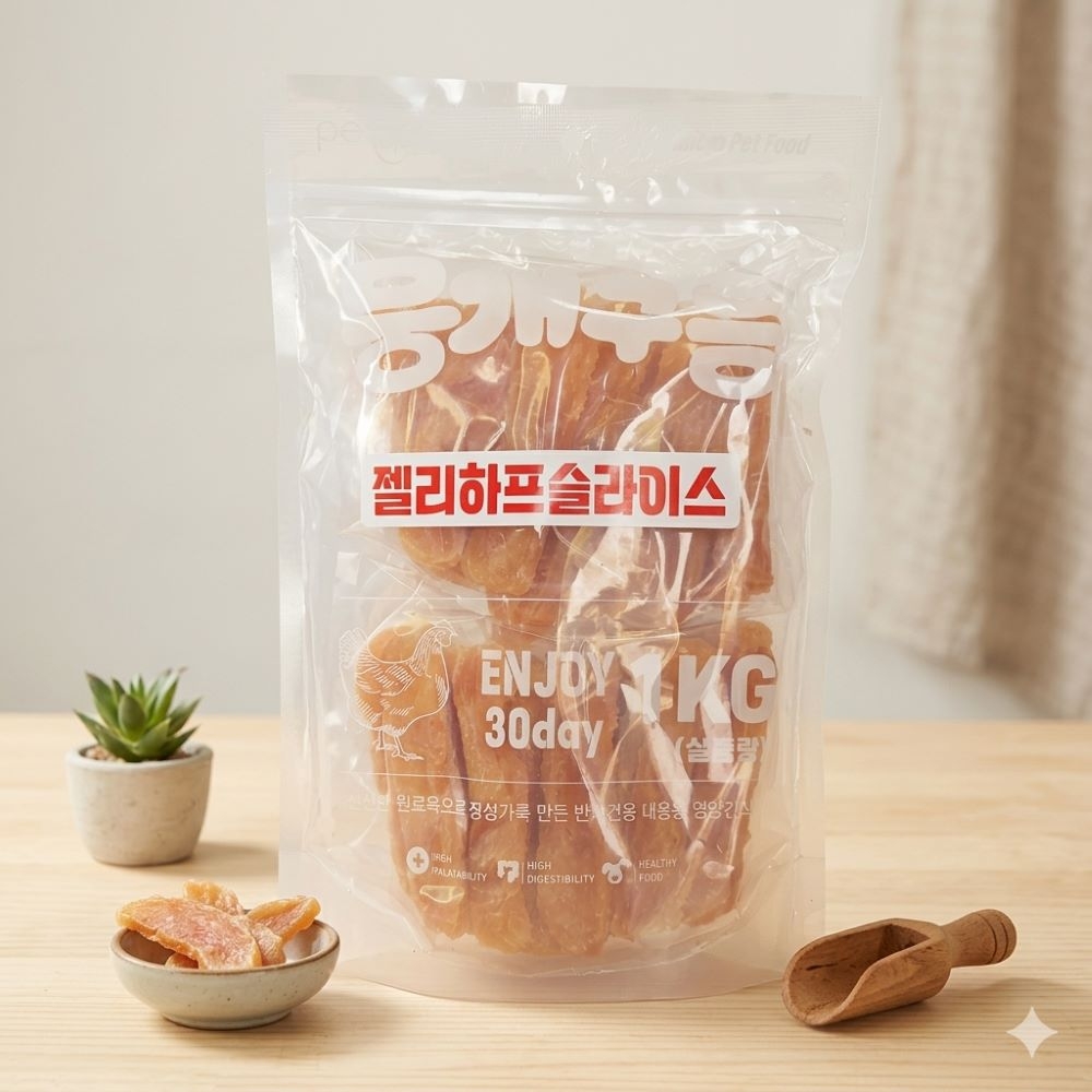뭉개구름 대용량 천연 고품질 육포간식 젤리하프슬라이스 1kg