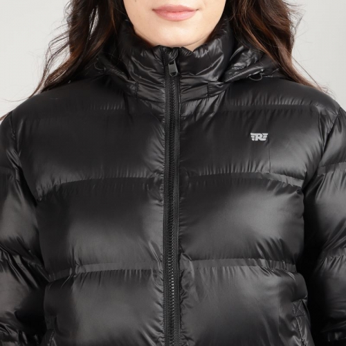 후드 블랙 PUFFER 여성 재킷
