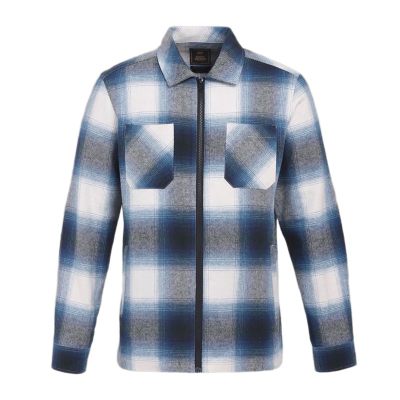 [로얄엔필드]체크 블루 지퍼 셔츠