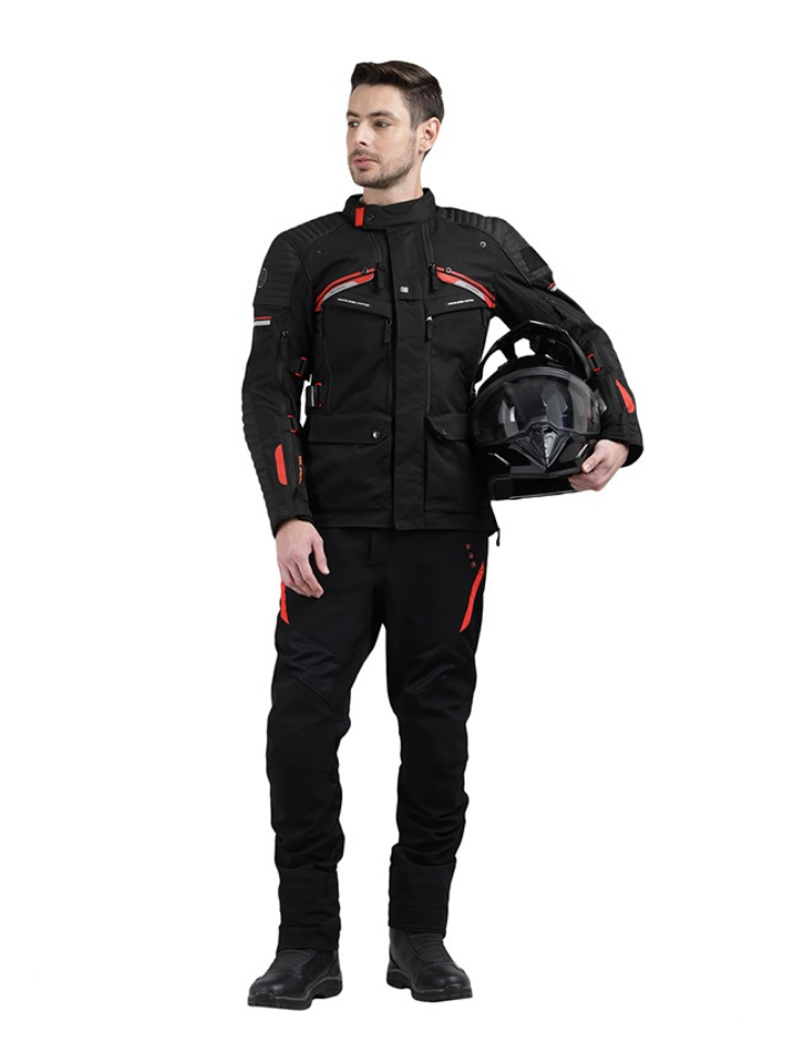 [로얄엔필드]니르빅 프린트 블랙&레드 라이딩 재킷