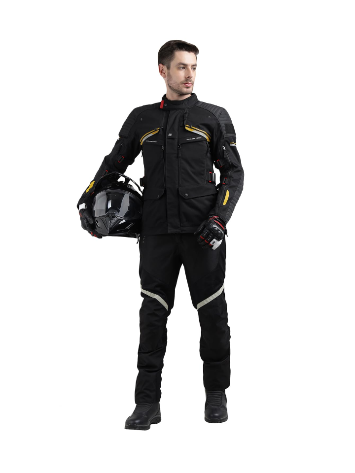 [로얄엔필드]니르빅 프린트 블랙&골드 라이딩 재킷