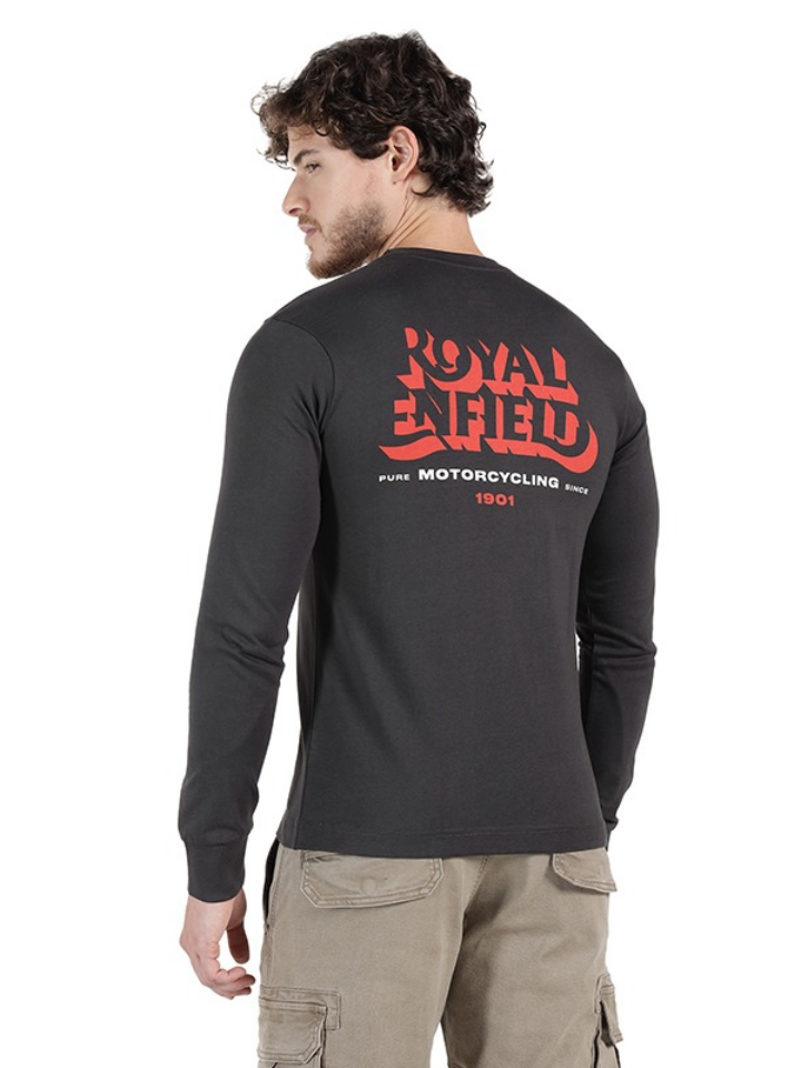[로얄엔필드]더 녹아웃 프린트 차콜 긴팔 티셔츠