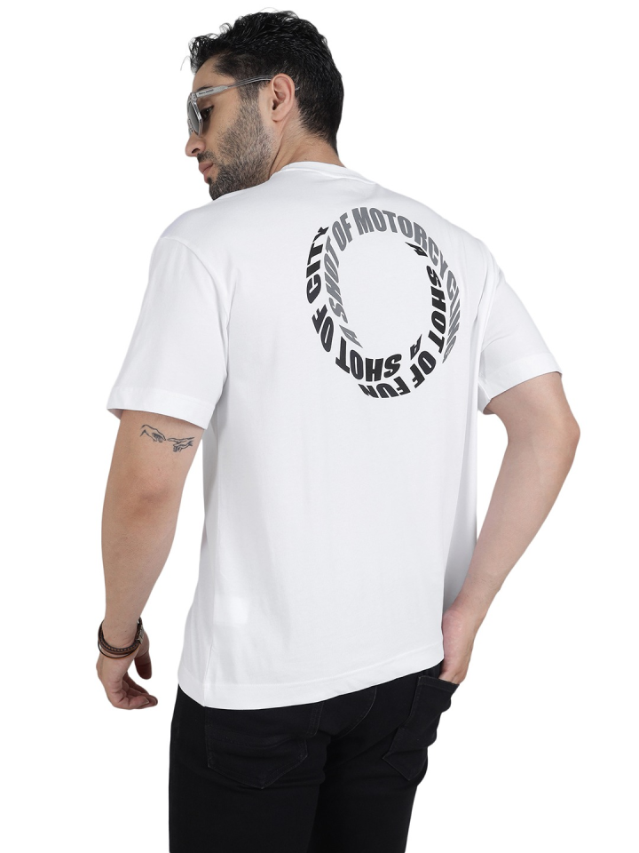 [로얄엔필드]타이포그래피 백프린트 화이트 반팔 티셔츠