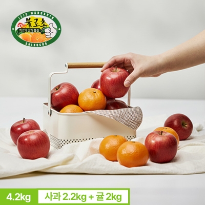[겨울간식] 고당도 경북 햇부사 사과 2.2kg + 불로초 감귤 2kg (총 4.2kg)