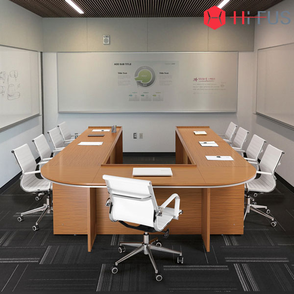 [하이퍼스] GS-HI 티크 클레버 연결식 회의용 테이블 (ㄷ자형)