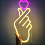 유미 하트손가락 네온사인 무드등 옐로우 핑크하트 인테리어조명