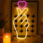 유미 하트손가락 네온사인 무드등 옐로우 핑크하트 인테리어조명