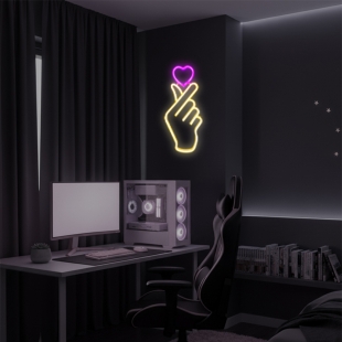 유미 하트손가락 네온사인 무드등 옐로우 핑크하트 인테리어조명