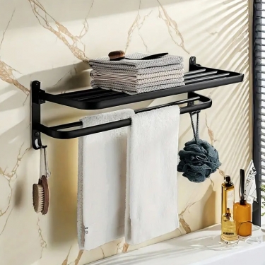스토리프 스테인레스 접이식 2단 욕실선반 무타공 수건걸이대
