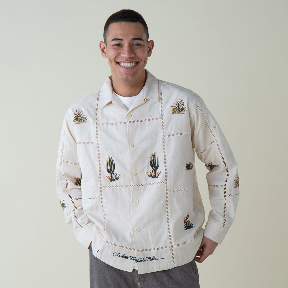 [5175-9010-28] 펜들턴 자수 오픈 칼라 셔츠 남녀공용 아이보리 카우보이