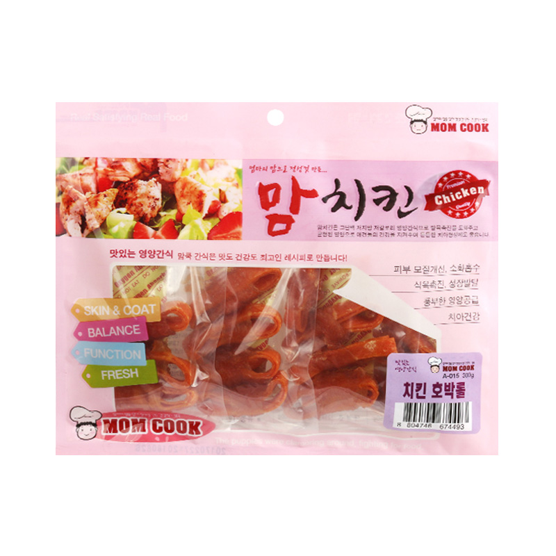 맘쿡 맘치킨 치킨 호박롤 300g 대용량 애견간식