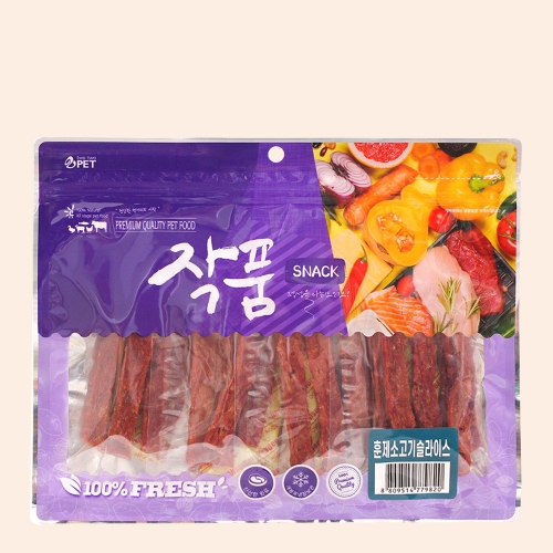 작품 훈제소고기슬라이스 300g 강아지 대용량간식