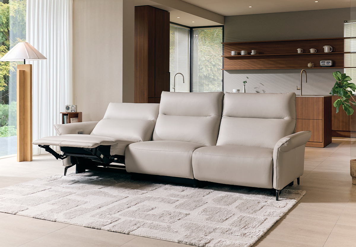 마렌 전체 천연가죽 전동 리클라이너 소파