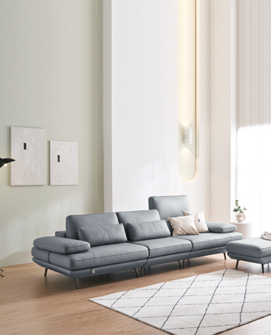 [리퍼상품]플라나 3.5인 리프트업 전체 천연가죽 소파(스툴포함)