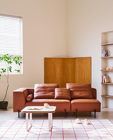 [리퍼상품]포네 3인 오픈 모듈 전체 내추럴가죽 소파(좌형)