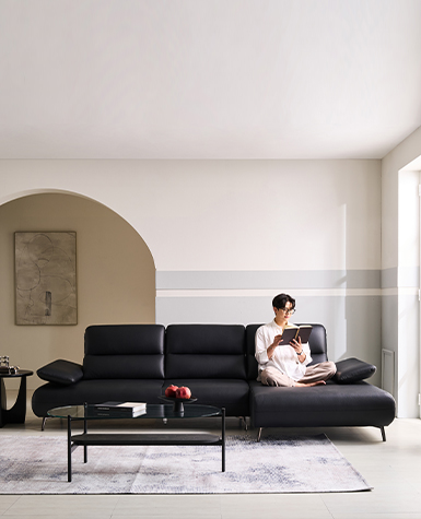 [리퍼상품]로턴드 4인 카우치 전체 천연가죽 소파