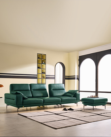 [리퍼상품]마르떼 3.5인 스윙 전체 통가죽 소파(스툴포함)