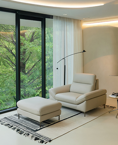 [리퍼상품]시엘 1인 전체 천연가죽 소파(스툴포함)