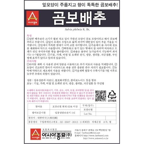 (배추씨앗종자) 곰보배추(1,000립)