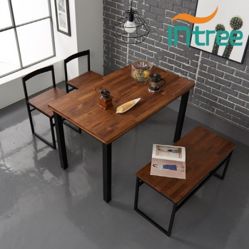 멀바우원목 스틸 4인 식탁세트 (테이블+의자2개+벤치의자1개)