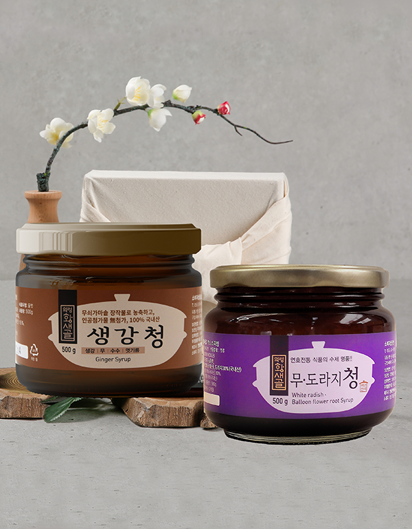 [연호전통식품] 의령황새골 무쇠가마솥 장작불 무도라지청(500g)+생강청(500g) 선물세트