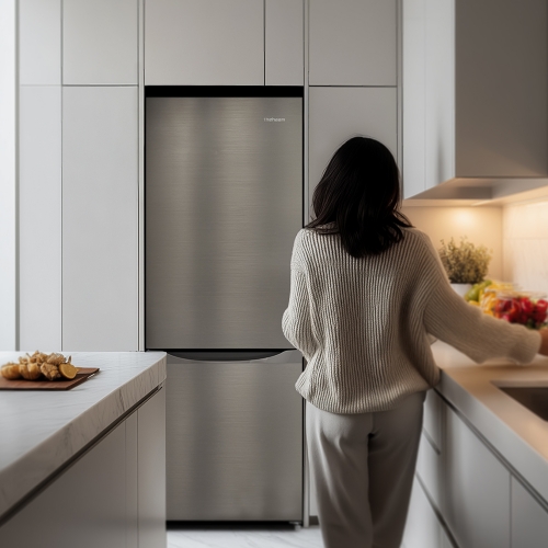 [thehaam] 더함 205L 상냉장 소형 냉장고 메탈실버 히든핸들 2도어 (R205D1-MS1BM)