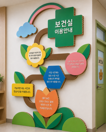 허니콤보드 보건실 이용안내 입체 사인