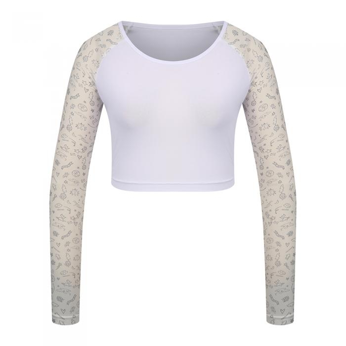 여성 쿨링 소매 패턴 크롭 베이스레이어 티셔츠_BGAMTL703WH