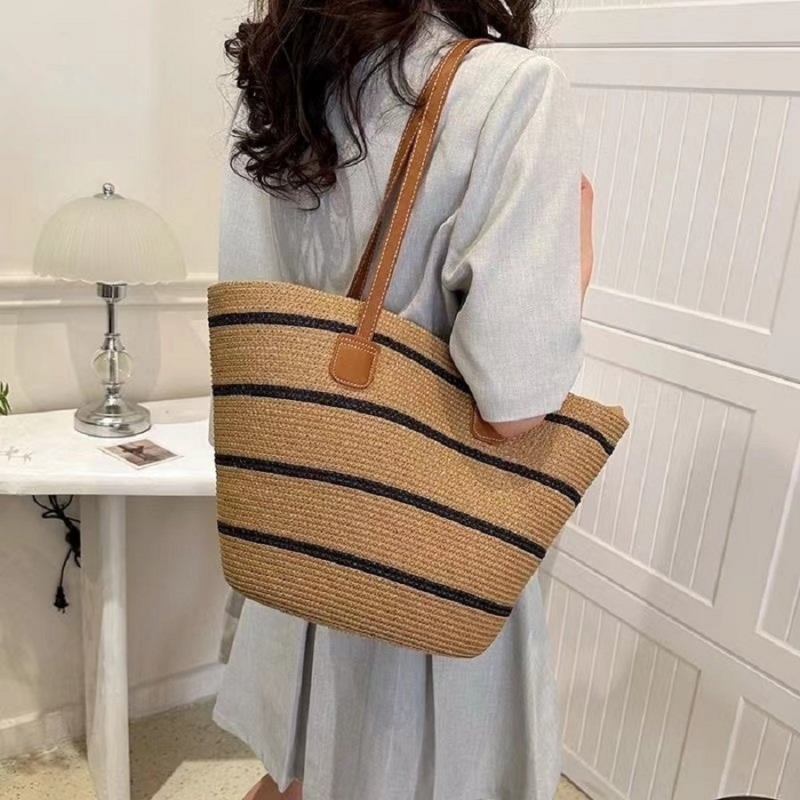 Rattan Striped Shopping Bag