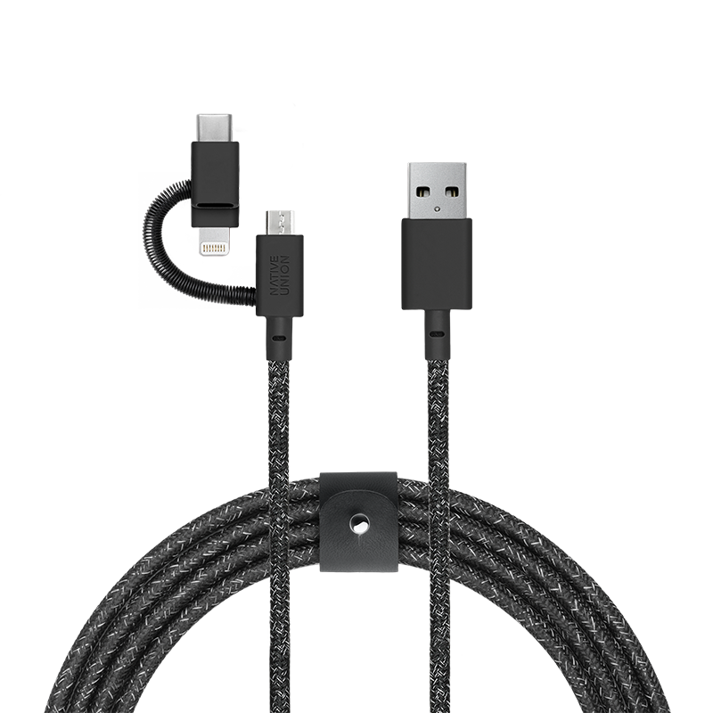 BELT CABLE UNIVERSAL COSMOS (USB-A TO MICRO-USB, LIGHTNING AND USB-C)