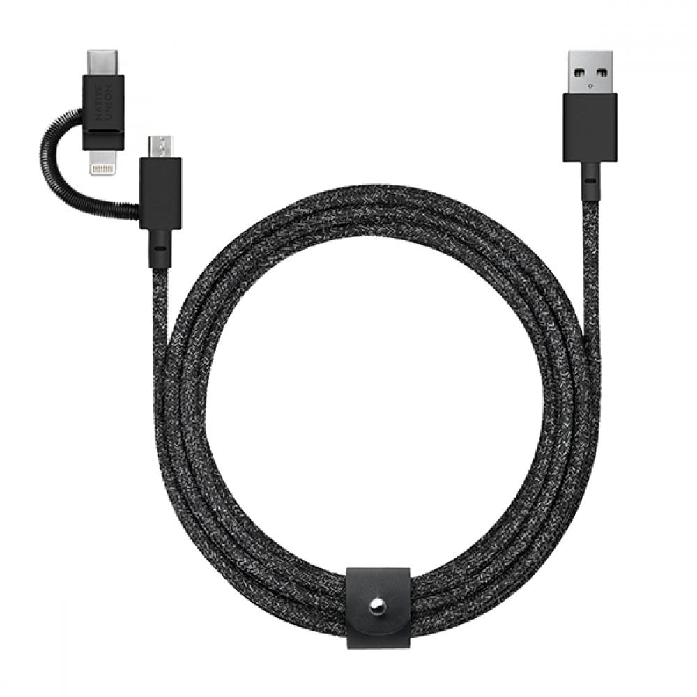 BELT CABLE UNIVERSAL COSMOS (USB-A TO MICRO-USB, LIGHTNING AND USB-C)