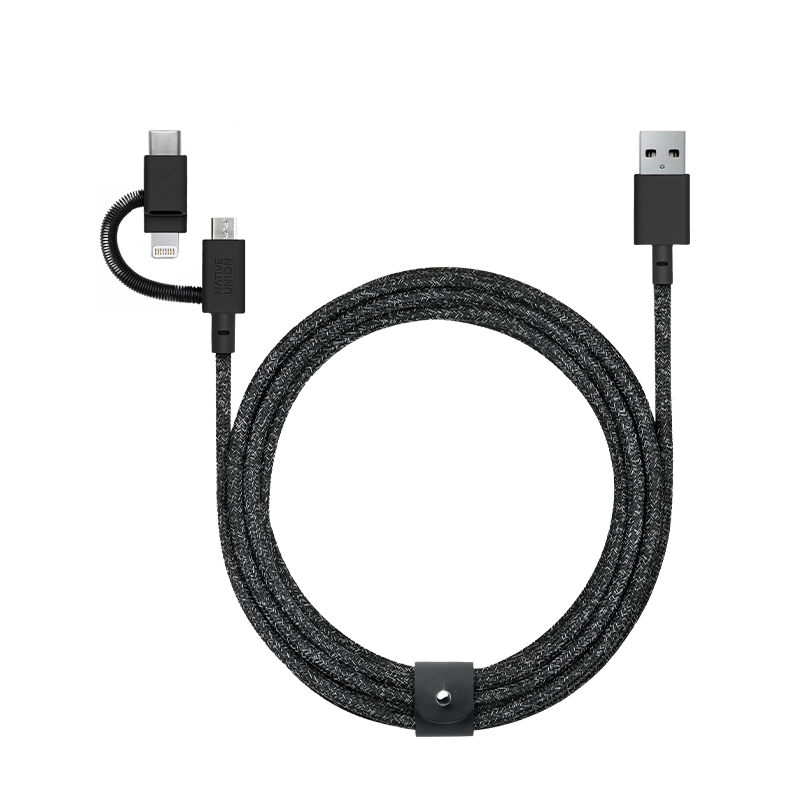 BELT CABLE UNIVERSAL COSMOS (USB-A TO MICRO-USB, LIGHTNING AND USB-C)