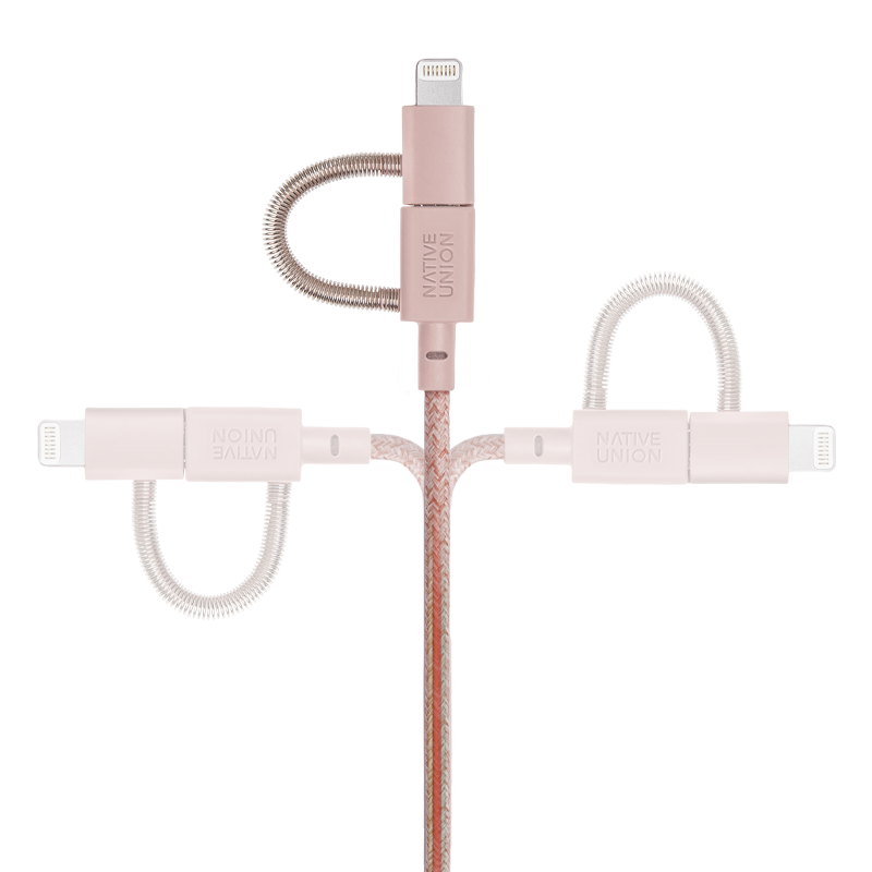 BELT CABLE UNIVERSAL ROSE (USB-A TO MICRO-USB, LIGHTNING AND USB-C)