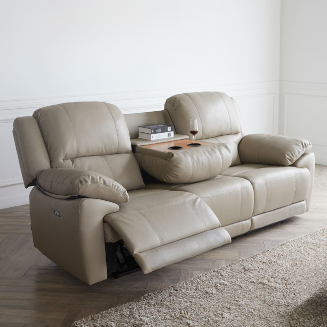 생트마리 이태리 천연 황소 면피가죽 3인용 리클라이너 소파