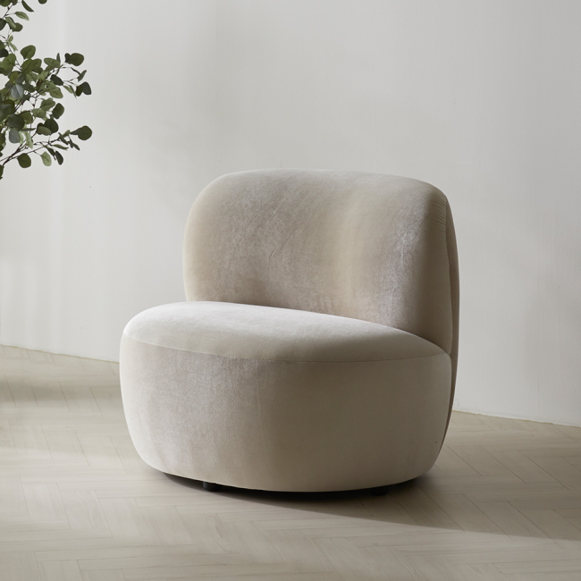 비벌리 벨벳 패브릭 1인 커브 라운드 구름 조약돌 호텔 라운지 로비 소파