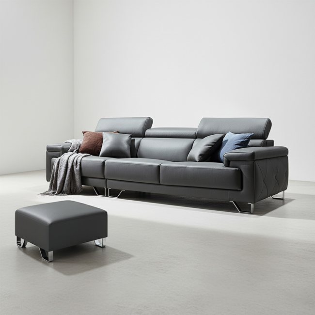 토피카 나파 가죽 4인용 헤드틸팅 소파(스툴 포함)