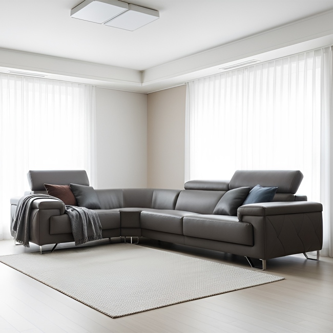 토피카 나파 가죽 5인용 코너형 헤드틸팅 소파