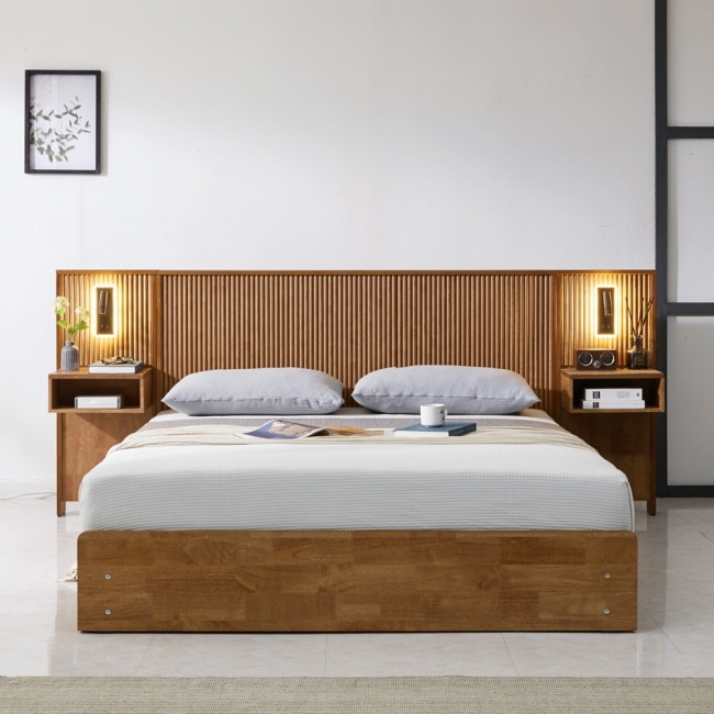 브랜던 템바보드 원목 호텔 서랍형 수납 침대(킹)