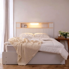 [전시상품 특가]드리안 템바보드 편백원목 LED 서랍 수납 침대(슈퍼싱글)