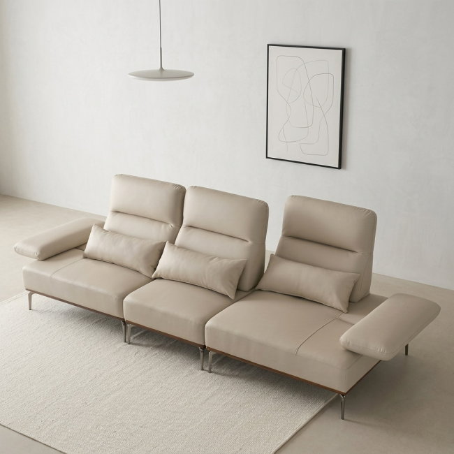 브로드 실리콘레더 가죽 애쉬원목 스윙 무빙 팔걸이 4인 소파