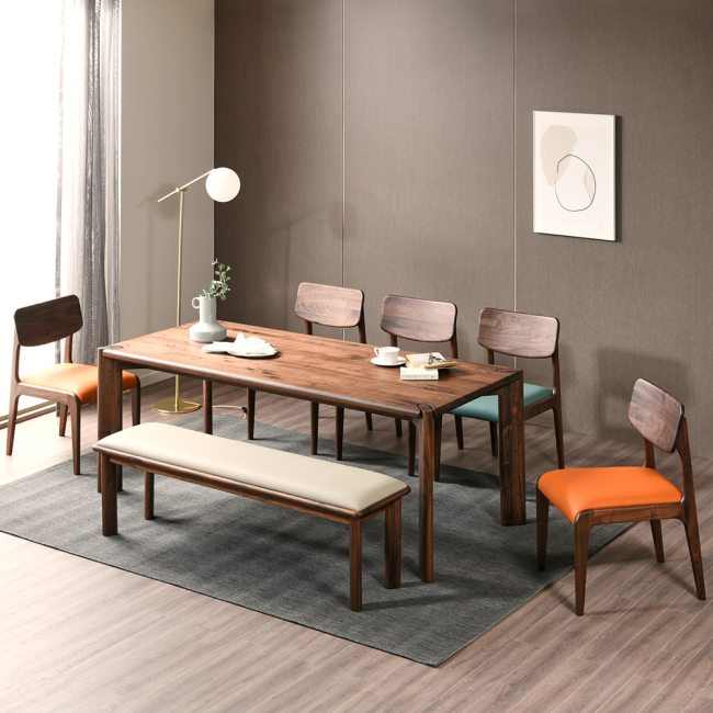 오니안 북미산 월넛 원목 8인 2000 다이닝 식탁세트(벤치1개+의자5개)