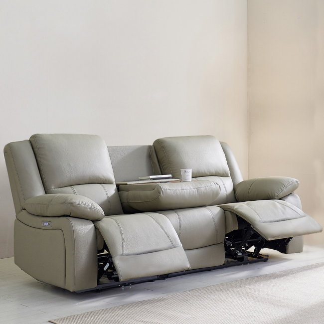 에스펀 천연 황소 통가죽 3인 리클라이너 소파