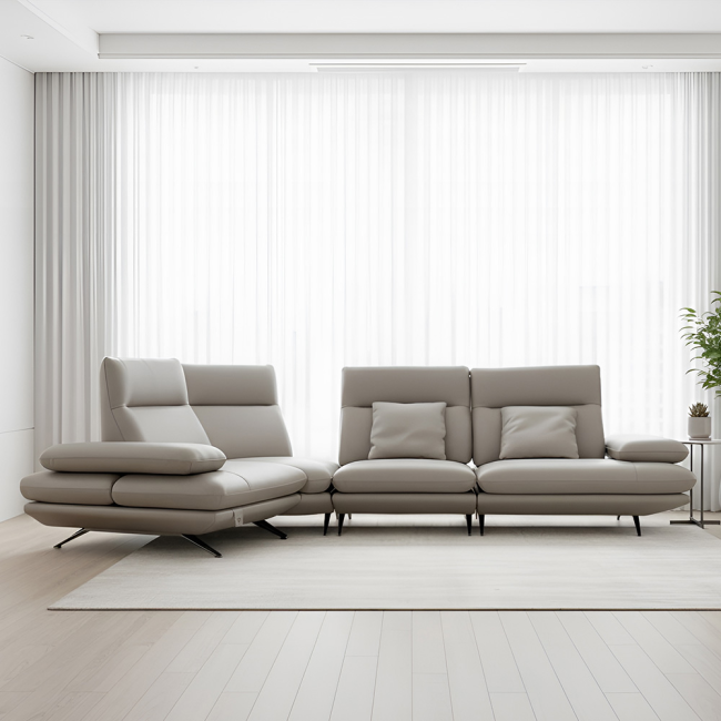 케니스 이태리 천연 가죽 5인용 코너형 스윙 소파