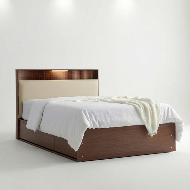 델라인 템바보드 부클레 LED 서랍 수납 호텔 평상형 침대(슈퍼싱글)