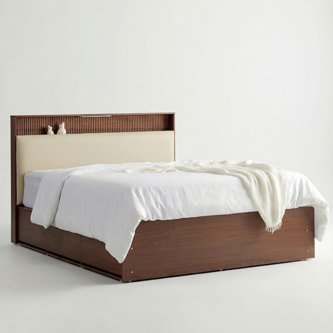 델라인 템바보드 부클레 LED 서랍 수납 호텔 평상형 와이드 침대(라지킹)