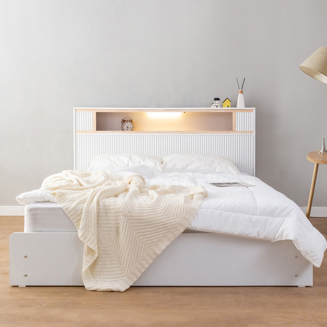 드리안 템바보드 편백원목 LED 서랍 수납 호텔 침대(킹)