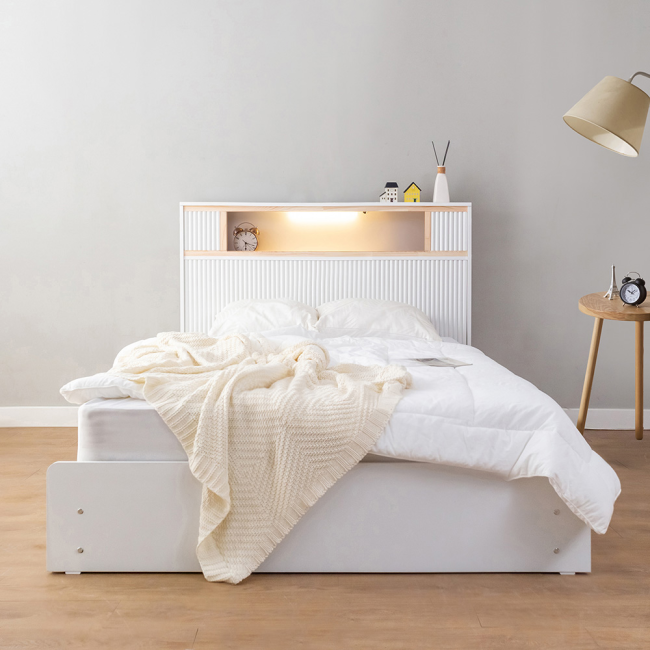 드리안 템바보드 편백원목 LED 서랍 수납 호텔 침대(슈퍼싱글)