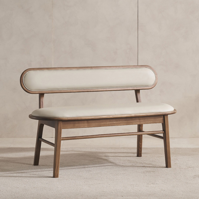 에킨스 애쉬 원목 실리콘레더 2인 벤치 의자