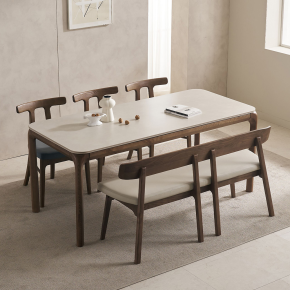 피어몬 애쉬 원목 양면 포세린 세라믹 6인 식탁세트(벤치1개+의자3개)