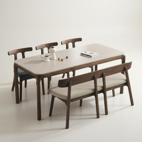 피어몬 애쉬 원목 양면 포세린 세라믹 6인 식탁세트(벤치1개+의자3개)